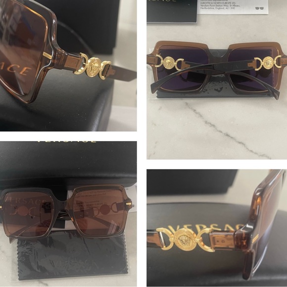 VERSACE LOGO MEDALLIONS FOR A SIGNATURE STATEMENT ON TRANSPARENT BROWN SUNNIES - Picture 10 of 16